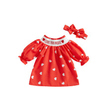 (6-9 Months, Red) Valentinstagskleid für Babys, langärmelig, Rundhalsausschnitt, Herzstickerei, mit passendem Haarband
