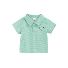 (0-6 Months, Green) Magliette estive a righe per neonati e bambini, con bottoni, colletto risvoltato e maniche corte.