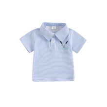 (2-3 Years, Blue) Magliette estive a righe per neonati e bambini, con bottoni, colletto risvoltato e maniche corte.