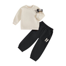 (5-6 Years, Dark Grey) Peuterjongensset: sweatshirt met lange mouwen & broek met konijnenoortjes. Kinderkleding