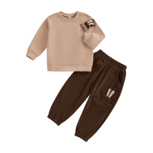 (5-6 Years, Coffee) Peuterjongensset: sweatshirt met lange mouwen & broek met konijnenoortjes. Kinderkleding