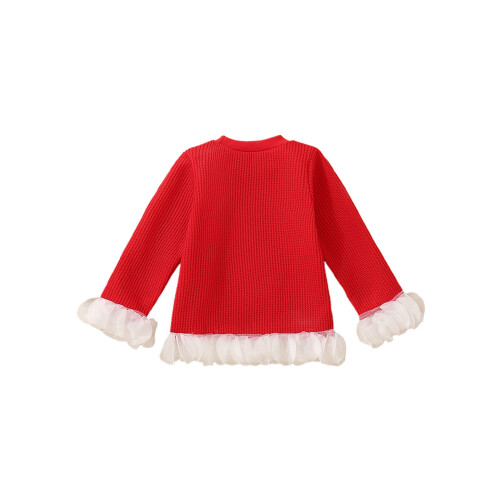 (3-4 Years, Red) Mädchenpullover, langärmelig, Rundhalsausschnitt, Schleifen-Patchwork, warmer Winterpullover 2