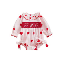 (3-6 Months, Pink) Tutina per bambina maniche lunghe, colletto a bambola, stampa cuori, fiocco, completo San Valentino