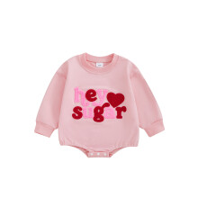 (6-9 Months, Pink) Tutina primaverile per bambina con felpa, ricamo a cuore con lettere, maniche lunghe e scollo rotondo.
