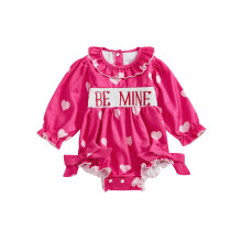 (12-18 Months, Red) Tutina per bambina maniche lunghe, colletto a bambola, stampa cuori, fiocco, completo San Valentino