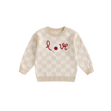 (5-6 Years, Yellow) Maglione a quadri per bambina con ricamo, girocollo, maniche lunghe, abbigliamento autunnale.