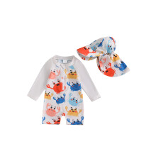 (18-24 Months, Multi-Color) Taaperoiden poikien ja tyttöjen uimapuku hatulla, 2 kpl setti, merihevosen kuvio, vetoketjullinen, pitkähihainen.