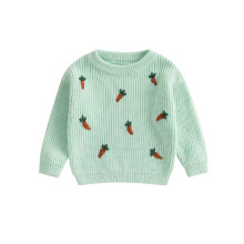 (3-4 Years, Blue) Maglione pasquale da bambina a maniche lunghe con scollo a O e ricamo a carota.