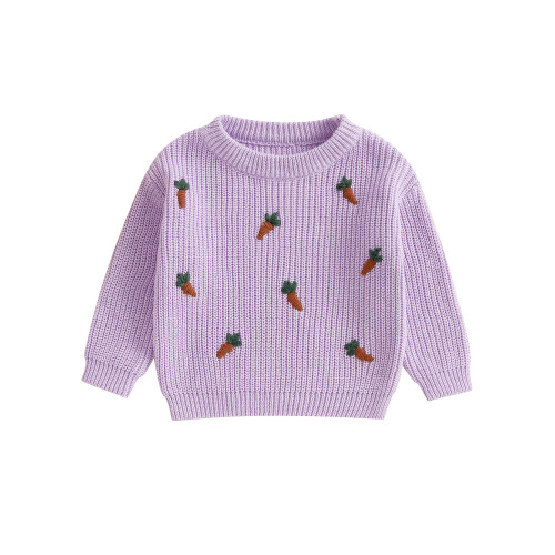 (4-5 Years, Light Pink Purple) Κορίτσια Πασχαλινό Πουλόβερ Μακρυμάνικο με Κέντημα Καρότου