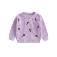 (3-4 Years, Light Pink Purple) Maglione pasquale da bambina a maniche lunghe con scollo a O e ricamo a carota.
