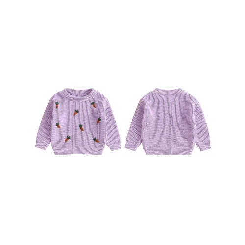 (3-4 Years, Light Pink Purple) Κορίτσια Πασχαλινό Πουλόβερ Μακρυμάνικο με Κέντημα Καρότου 1