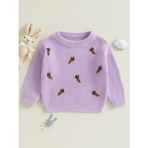 (3-4 Years, Light Pink Purple) Κορίτσια Πασχαλινό Πουλόβερ Μακρυμάνικο με Κέντημα Καρότου 2