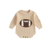 (12-18 Months, Creamy White) Baby Boy Knit Romper, Long Sleeve Crew Neck Embroidery Rugby Bodysuit Sweater for Casual Daily