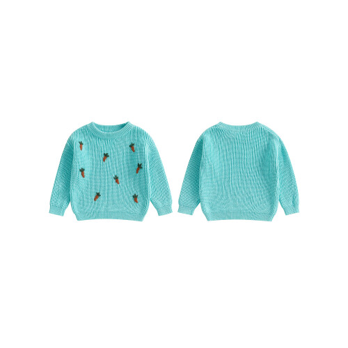 (5-6 Years, Light Blue) Κορίτσια Πασχαλινό Πουλόβερ Μακρυμάνικο με Κέντημα Καρότου 1
