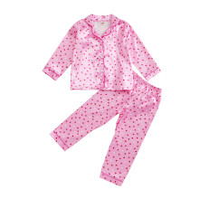 (3 Years, Pink) Tacair Éadaí Lounge Tacair Pijama Beaga le Prionta Croí, Muineál Lapel, Cnaipí agus Pant Fada