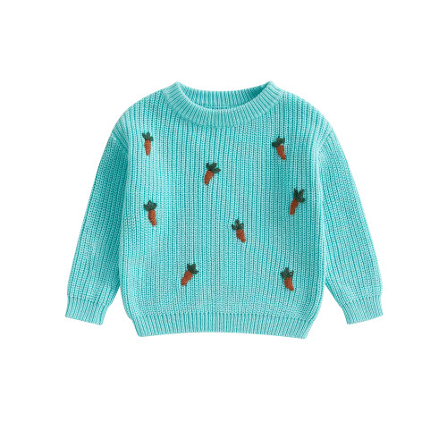 (5-6 Years, Light Blue) Κορίτσια Πασχαλινό Πουλόβερ Μακρυμάνικο με Κέντημα Καρότου