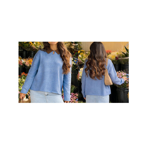 (L, Light Blue) Γυναικεία Πουλόβερ με Μπλούζες Φθινοπωρινά 1