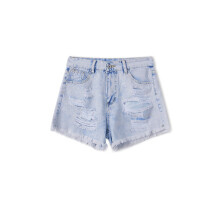 (M, Blue) Damenmode Denim Shorts Ripped Raw Hem Retro Jeans Shorts Sommer Kurze Hosen Streetwear