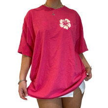 (XL, Rose Red) Women Summer Basic T-Shirt Casual Floral Print Loose Short Sleeves Tops for Streetwear Aesthetic Grunge Clothes