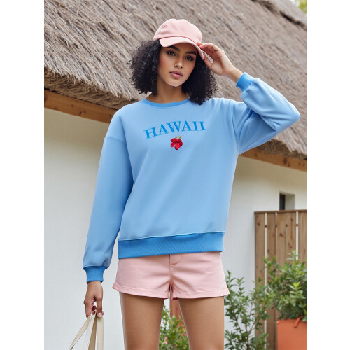 (S, Blue) Damen-Herbstpullover, locker geschnitten, lässiges Sweatshirt 2