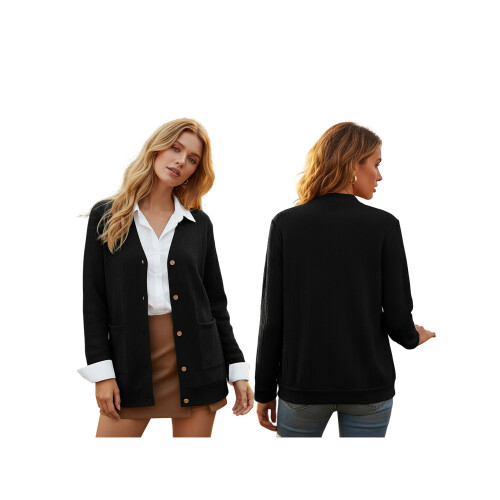 (XL, Black) Γυναικείο Πουλόβερ Φθινοπώρου & Κουμπιά 1