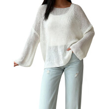 (L, Black) Pull femme à manches longues, col bateau, coupe ample, parfait pour hiver, automne et printemps.