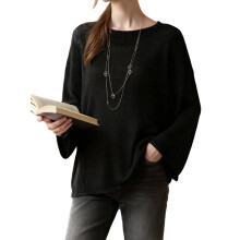 (L, Gray) Pull femme à manches longues, col bateau, coupe ample, parfait pour hiver, automne et printemps.