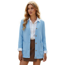 (S, Light Blue) Gilet cardigan d'automne pour femme, manches longues, jacquard, fermeture boutonnée, 2 poches