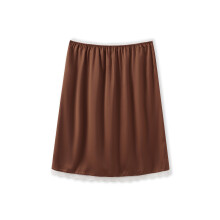 (S, Coffee) Saia midi feminina com cintura baixa e renda na barra. Ideal para ocasiões casuais.