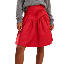 (M, Red) Saia midi feminina de verão, casual e elegante, com pregas na cintura, ideal para praia e uso urbano.