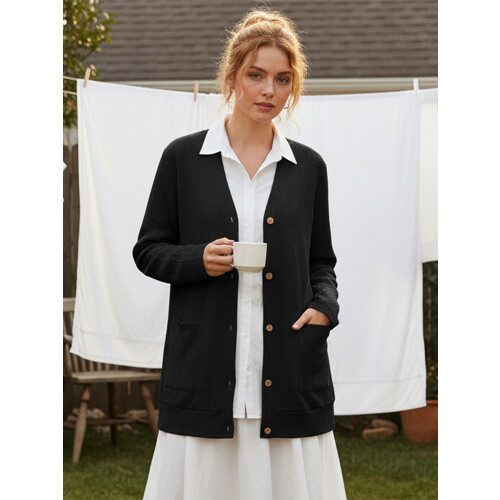 (XL, Black) Γυναικείο Πουλόβερ Φθινοπώρου & Κουμπιά 2