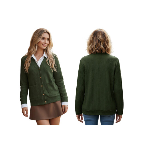 (XL, Turquoise) Γυναικείο Πουλόβερ Φθινοπώρου & Κουμπιά 1