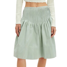 (S, Light Green) Saia midi feminina de verão, casual e elegante, com pregas na cintura, ideal para praia e uso urbano.
