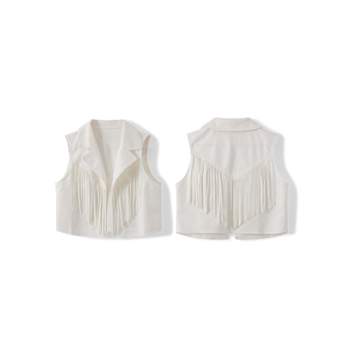 (XXL, White) Γυναικείο Αμάνικο Γιλέκο με Φούντες, Μονόχρωμο, Άνετο Δρόμο 1