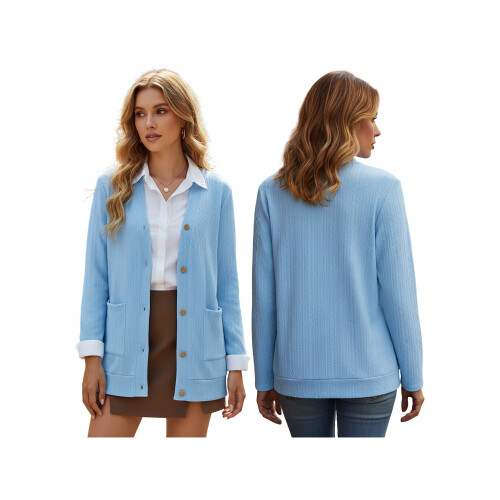 (XXL, Light Blue) Γυναικείο Πουλόβερ Φθινοπώρου & Κουμπιά 1