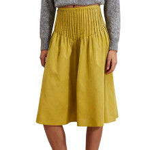 (S, Green) Saia midi feminina de verão, casual e elegante, com pregas na cintura, ideal para praia e uso urbano.