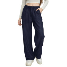 (XL, Dark Blue) Pantalon rayé femme, taille haute élastique, jambes larges, coupe ample, confortable et décontracté.