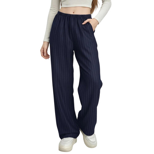 (XL, Dark Blue) Γυναικείο ριγέ παντελόνι άνετο casual.