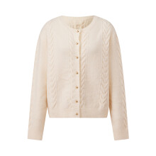 (M, Ivory) Gilet cardigan d'automne pour femme, manches longues, col rond, couleur unie, boutonné, en maille
