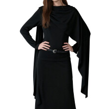 (XL, Black) Hauts cape à col bateau pour femmes, couleur unie, manches longues, foulard intégré, poncho élégant, châle