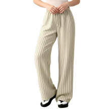 (S, Ivory) Pantalon rayé femme, taille haute élastique, jambes larges, coupe ample, confortable et décontracté.