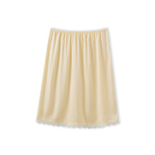 (S, Yellow) Saia midi feminina com cintura baixa e renda na barra. Ideal para ocasiões casuais.