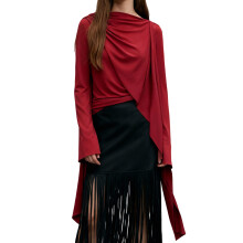 (S, Red) Hauts cape à col bateau pour femmes, couleur unie, manches longues, foulard intégré, poncho élégant, châle