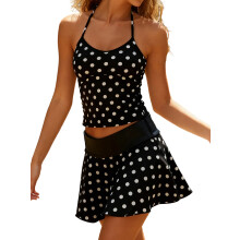 (M, Black) Completo estivo da donna: top senza maniche a pois e minigonna, perfetto per serate in discoteca.