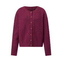 (M, Red) Gilet cardigan d'automne pour femme, manches longues, col rond, couleur unie, boutonné, en maille