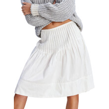 (L, White) Saia midi feminina de verão, casual e elegante, com pregas na cintura, ideal para praia e uso urbano.