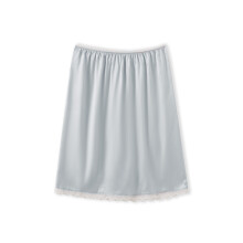 (L, Gray) Women Elastic Low Waist Skirt Satin Lace Patchwork Hem Casual Loose Going Out Midi Skirts