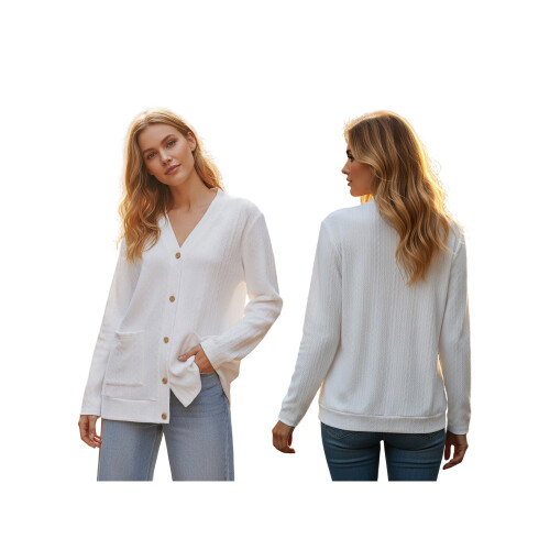 (S, White) Γυναικείο Πουλόβερ Φθινοπώρου & Κουμπιά 1
