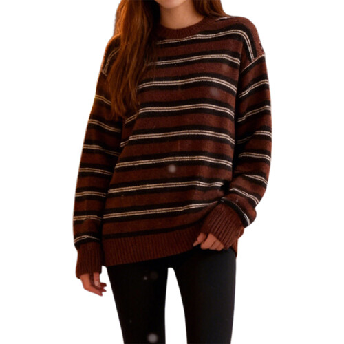 (M, Dark Brown) Γυναικεία vintage πλεκτά στρογγυλή λαιμόκοψη.