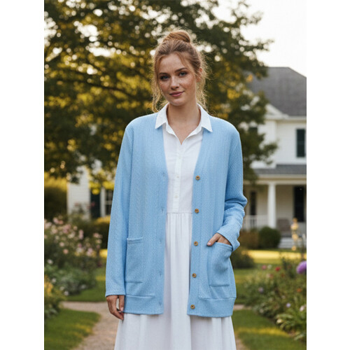 (XXL, Light Blue) Γυναικείο Πουλόβερ Φθινοπώρου & Κουμπιά 2